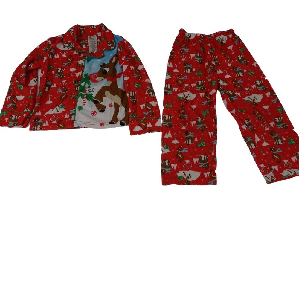 Rudolph The Red Nosed Reindeer Flannel Pajama Set Girls XS 4 5 Christmas FLAWS